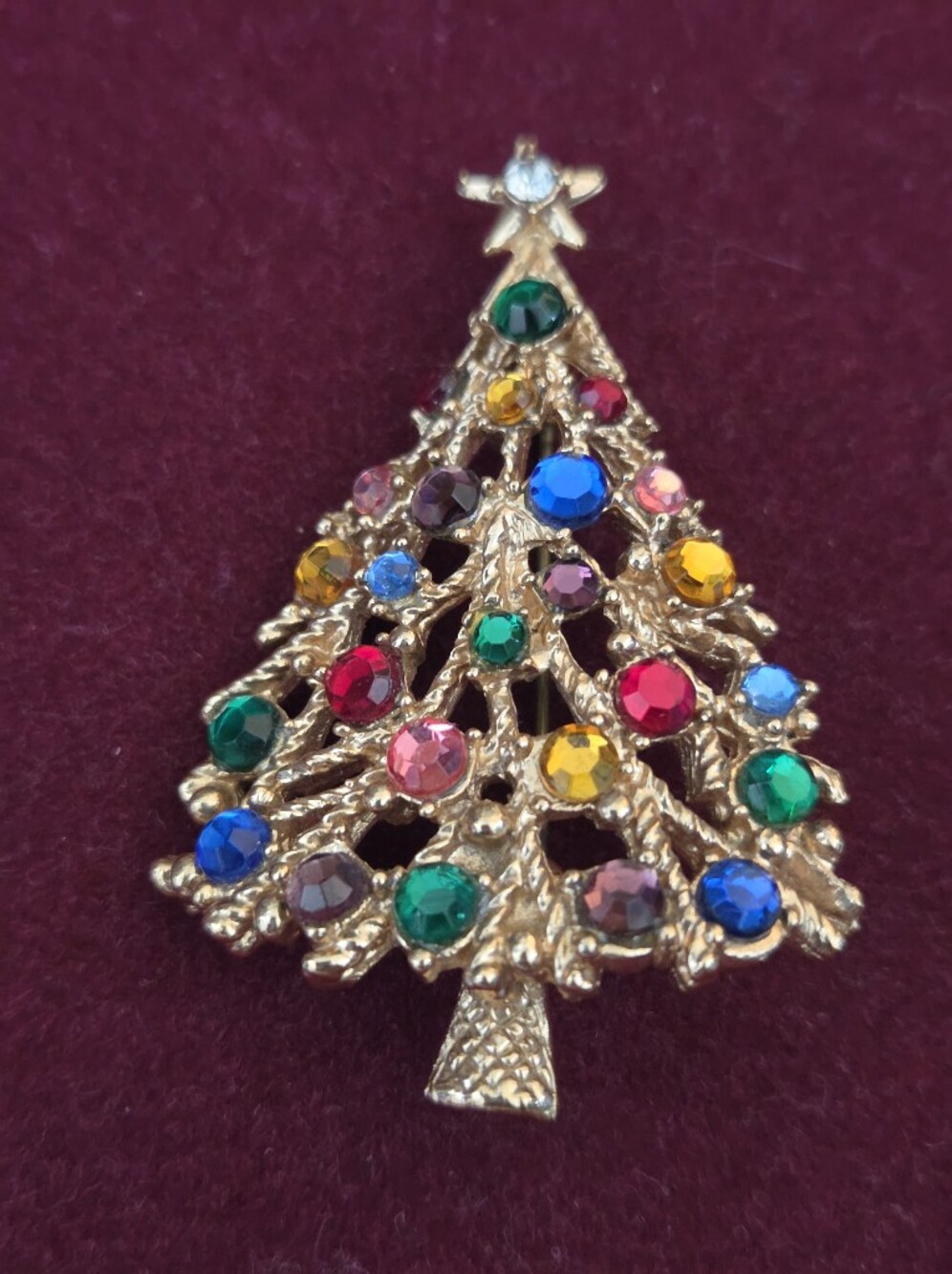 Vintage HollyCraft rhinestone Christmas tree brooch 50s-60s 2.5" Approx